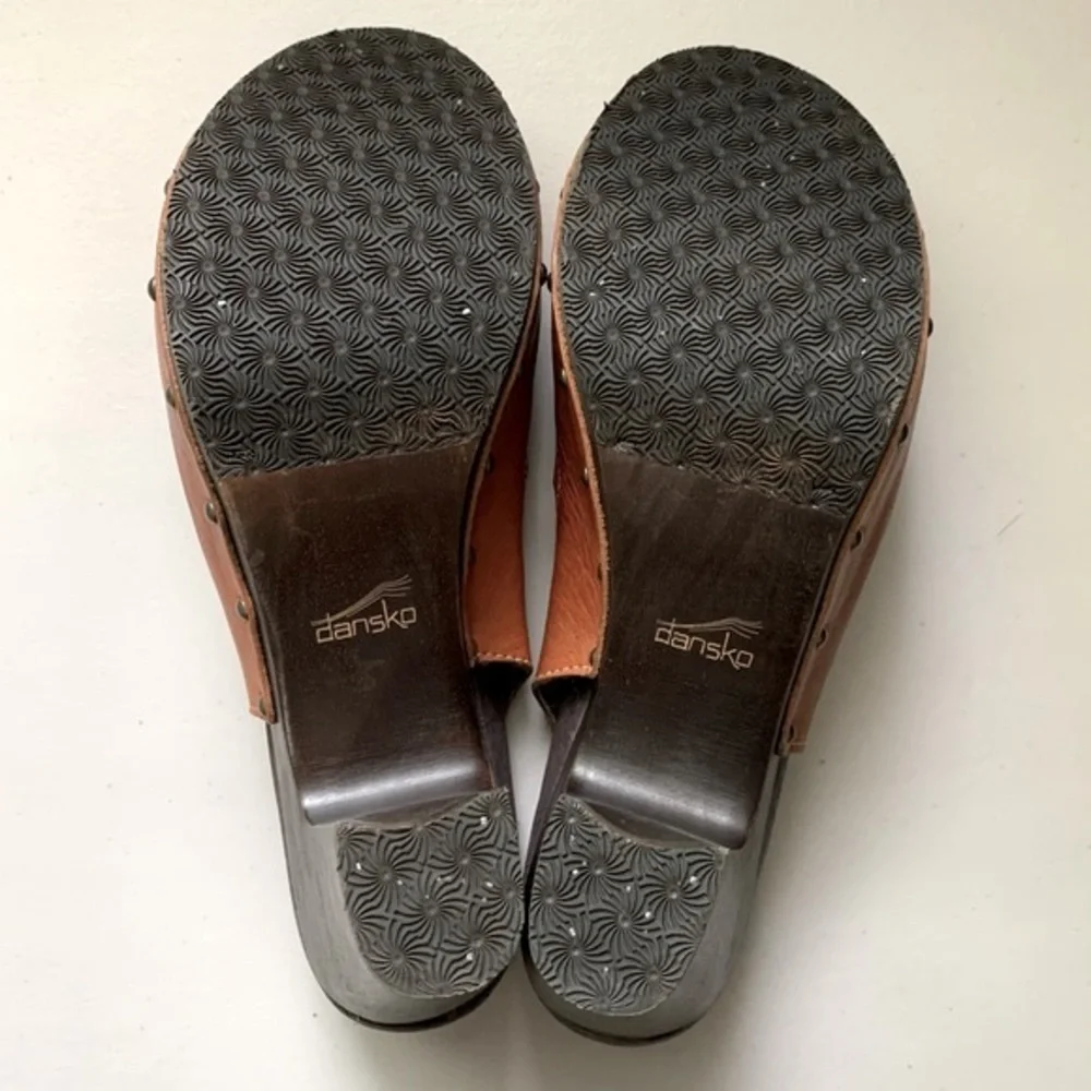 Dansko Laser Cutout Leather Block Heel Platform Sandals